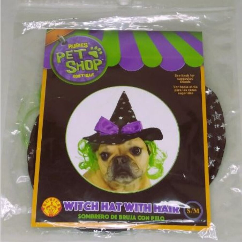 NIB Rubies Pet Shop Boutique Halloween Witch Hat With Green Hair S/M Dog Or Cat